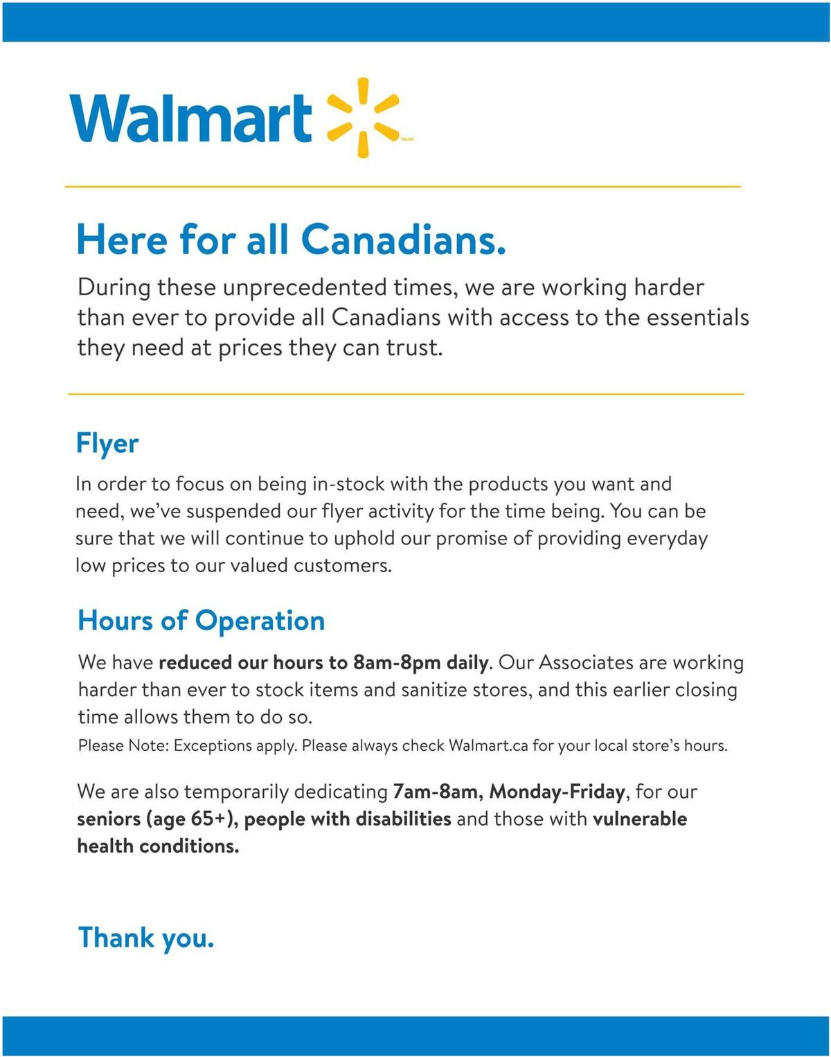 Walmart Notice to Our Customers Flyer from March 25