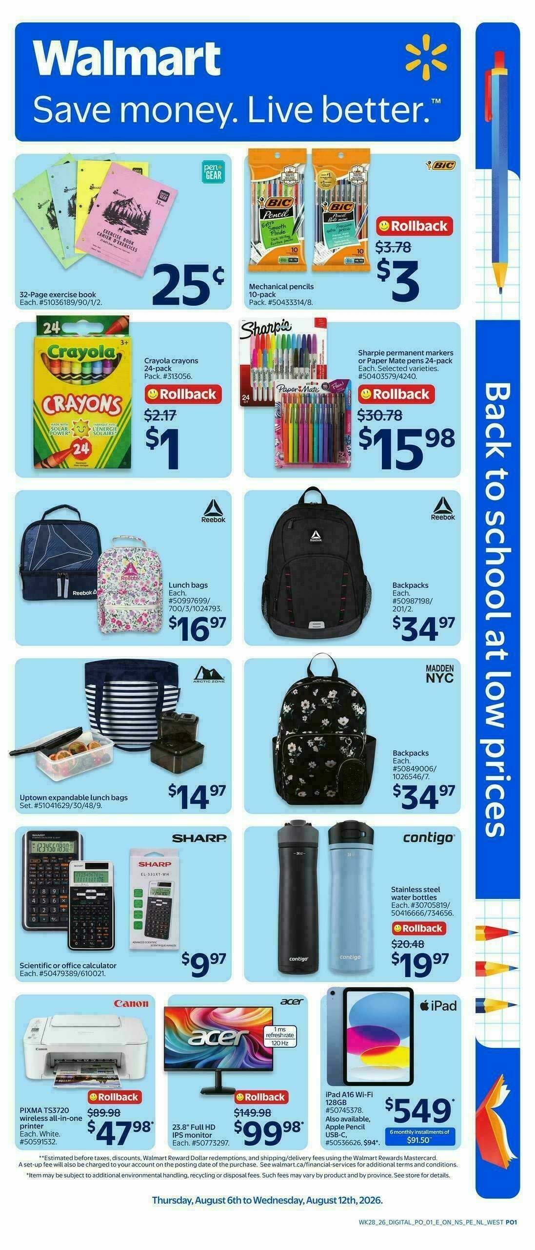 Walmart Back to School Flyer from August 6